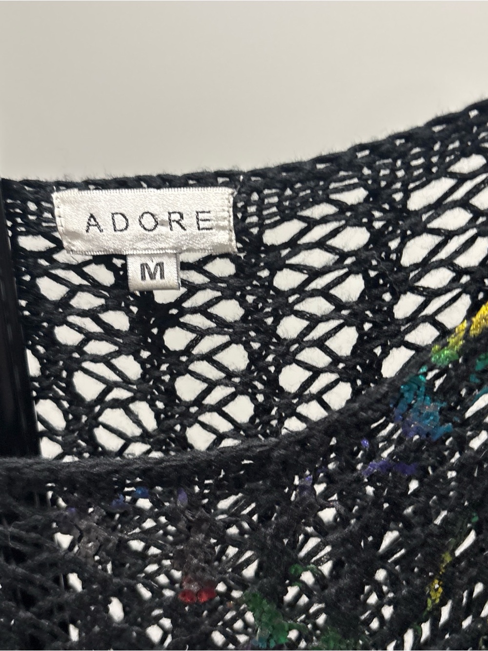 Adore Black Open-Knit Sweater with Multicolor Accents - Picture 3 of 7